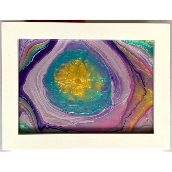 Original Art “Kaleidoscope Sun” Mixed Media Artwork Painting Framed 8"x6" - Picture 2 of 5